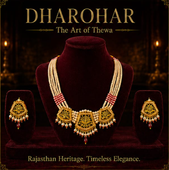 Royal Multi-Pendant Thewa Art Pearl Necklace Set with Earrings – 23K Gold Plated