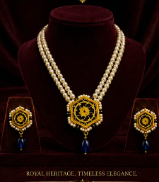 Royal Thewa Art Pearl Pendant Necklace Set with Matching Earrings – 23K Gold Plated