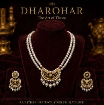 Traditional Thewa Art Crescent Necklace Set with Earrings
