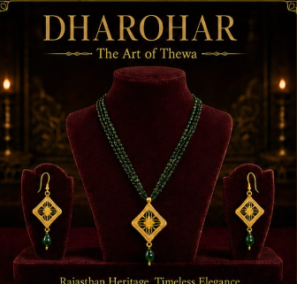 Green Beaded Thewa Jewelry Set