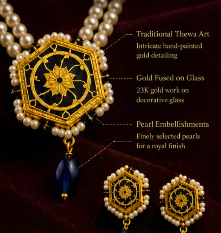 Royal Thewa Art Pearl Pendant Necklace Set with Matching Earrings – 23K Gold Plated