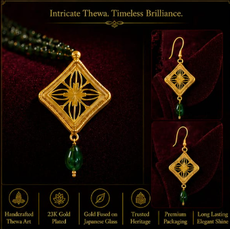 Green Beaded Thewa Jewelry Set